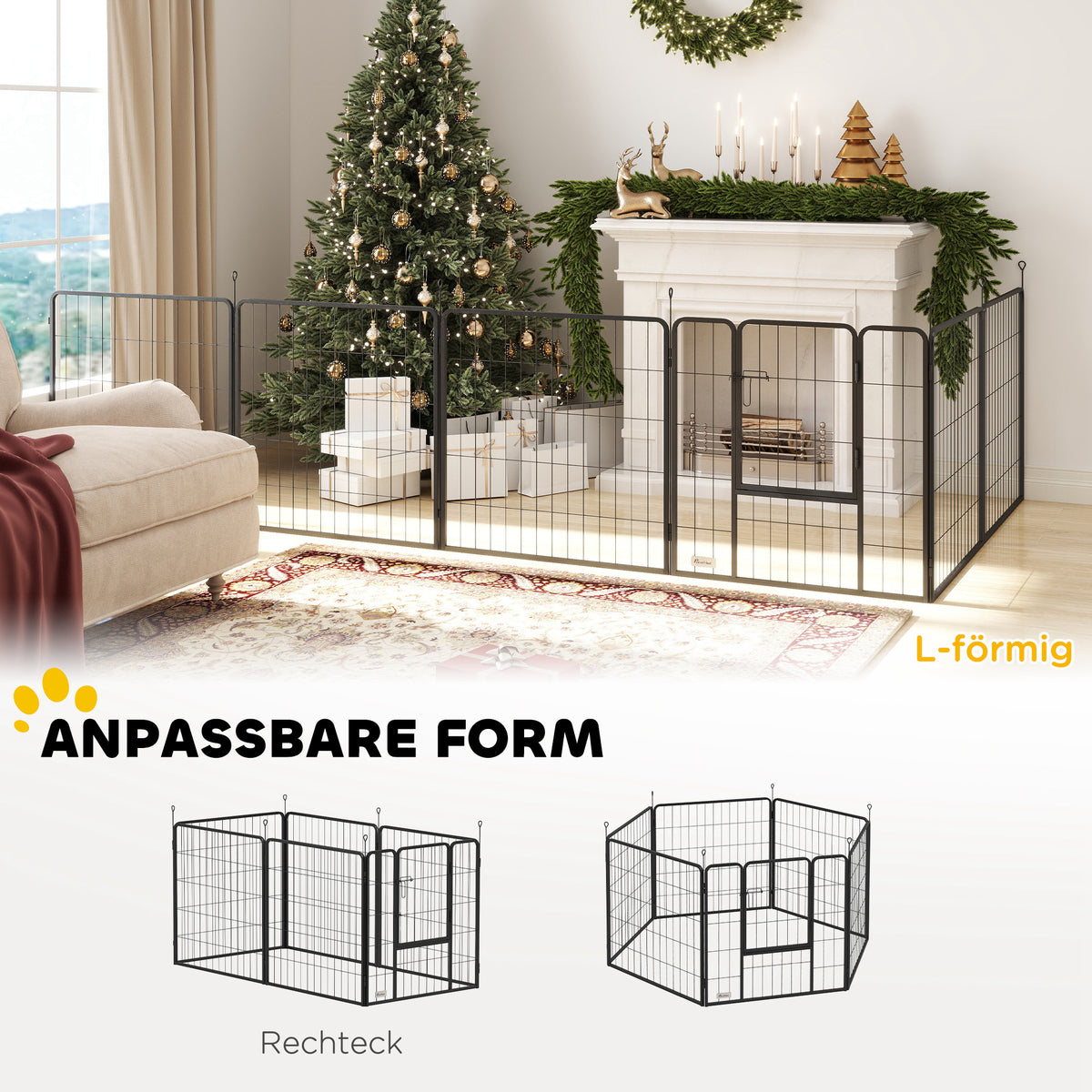 Aptvaras šuniukams iš 6 plieninių plokščių, 160x80x80 cm, sulankstomas, su durelėmis, pilkas