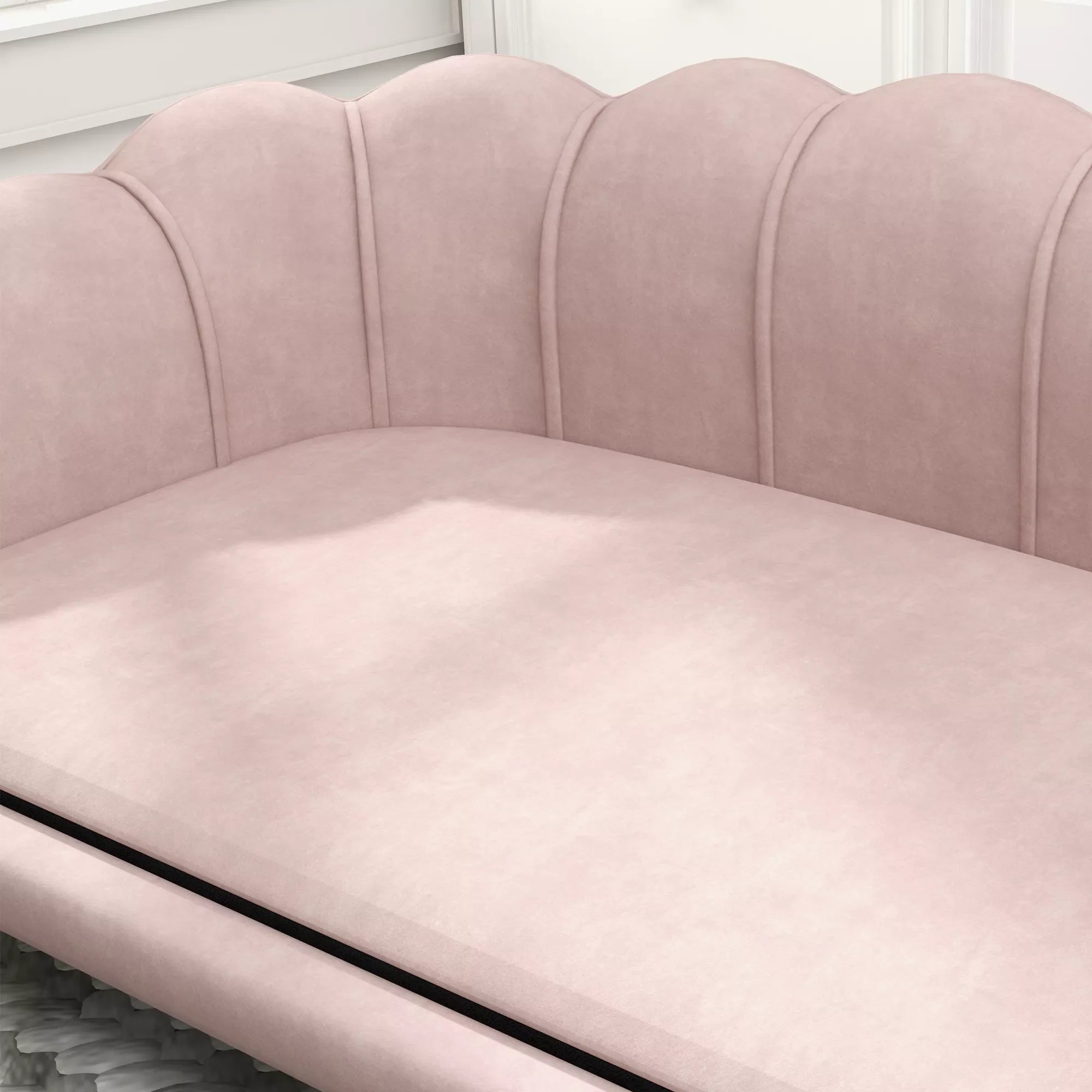Naminių gyvūnų sofa vidutinio dydžio ir dideliems šunims iki 25 kg, tvirta medinė, paminkšta, rožinė