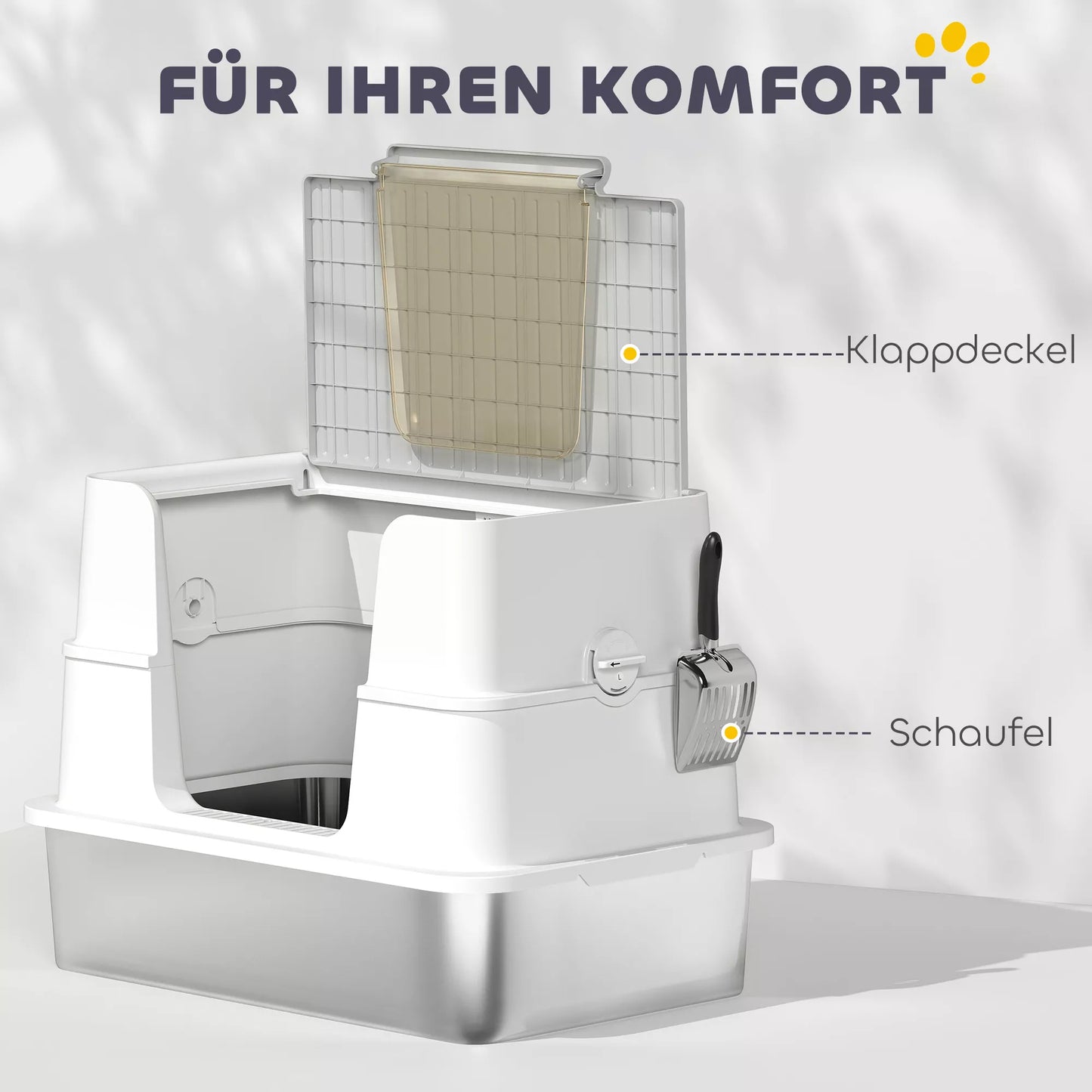 Kaķu pakaišu kaste, nerūsējošā tērauda, ​​XL iekšējā ietilpība, ar kausiņu, gaiši pelēka