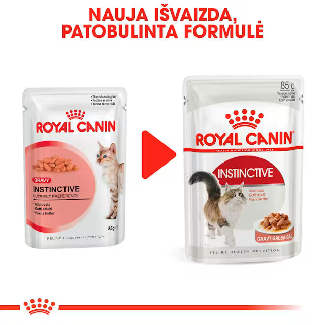 Instinctive drėgnas pašaras katėms Royal Canin (ploni griežinėliai padaže) nauja pakuotė