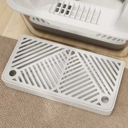 Cat litter box, stainless steel, high walls, storage box, light gray