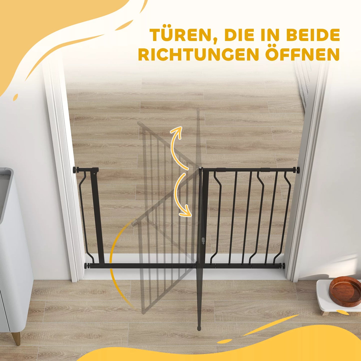 Suņu drošības barjera, piestiprināma ar skavām, regulējams garums, tērauds/ABS, 75-115 x 76 cm, melna