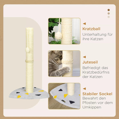 Cat scratching post with play ball, compact size, sturdy jute rope, light gray+beige, 35 x 35 x 62 cm