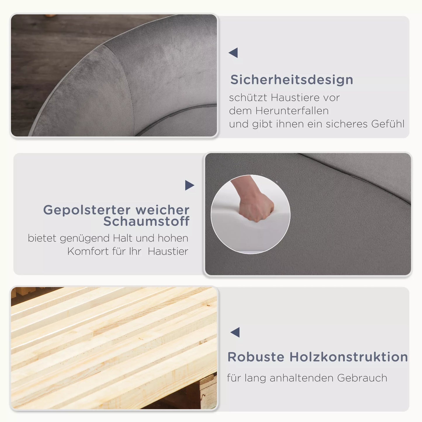 Sofa augintiniams, šunų sofa, šunų lova su olandišku aksomu, putplasčiu ir beržo kojelėmis katėms ir šunims, 86 x 55 x 33 cm, šviesiai pilka