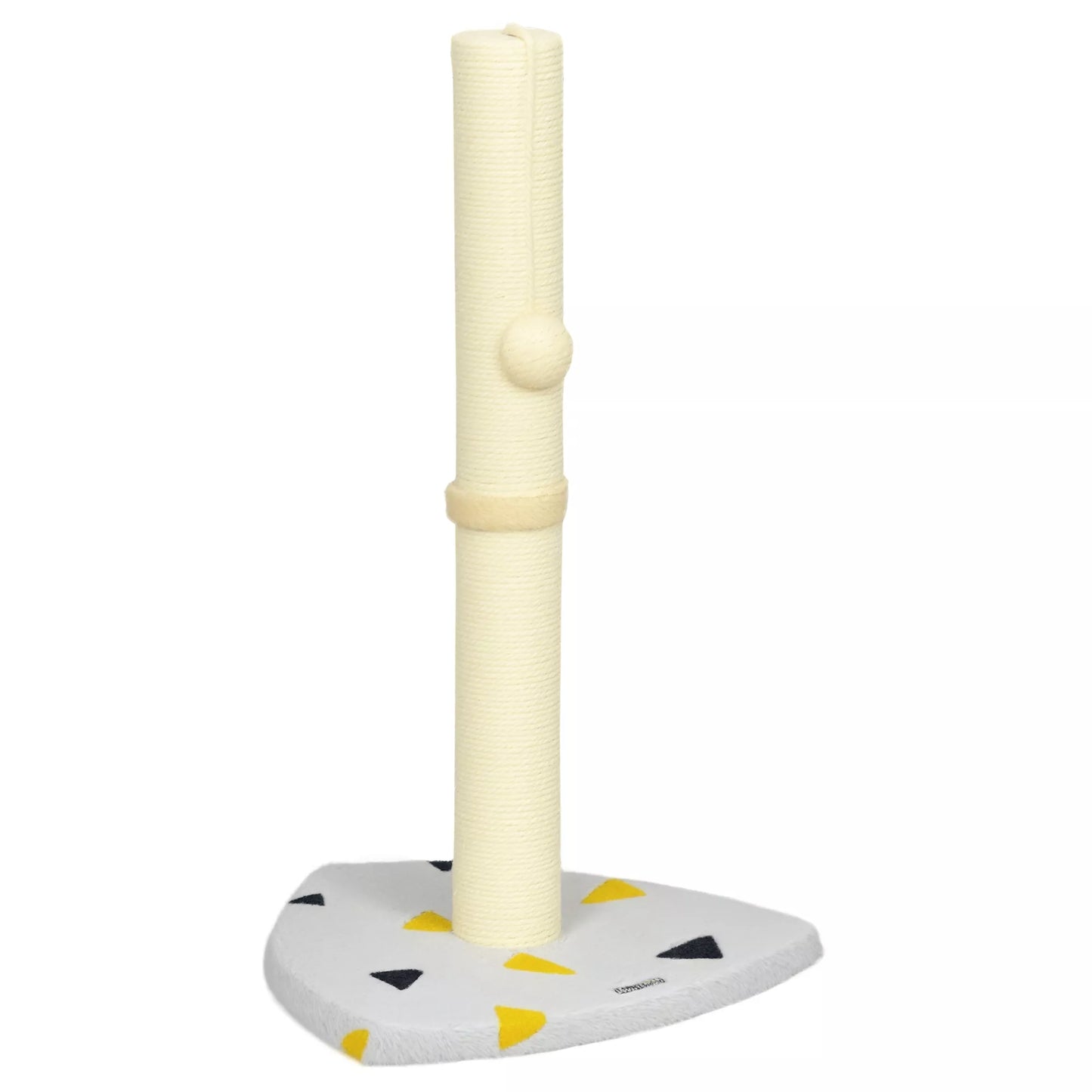 Cat scratching post with play ball, compact size, sturdy jute rope, light gray+beige, 35 x 35 x 62 cm