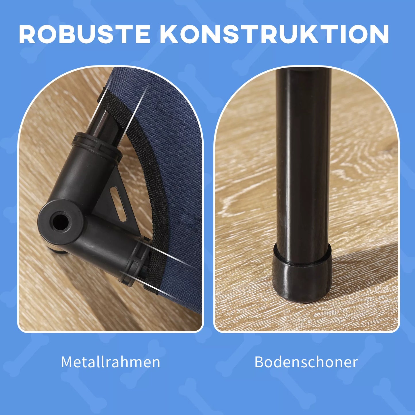 Suņu gulta ar nojumi, āra suņu gulta, saliekama, paaugstināta konstrukcija, zila + melna