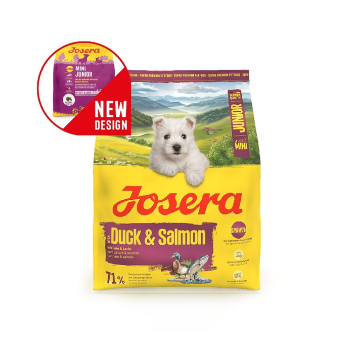 Josera Mini Junior Duck and Salmon sausas pašaras mažų veislių jauniems šunims su antiena ir lašiša, 10 kg nauja pakuotė