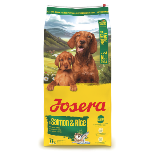 Josera Mother and Puppy sausas pašaras šunims vaikingoms kalėms ir šuniukams su lašišair ryžiais, 12,5 kg