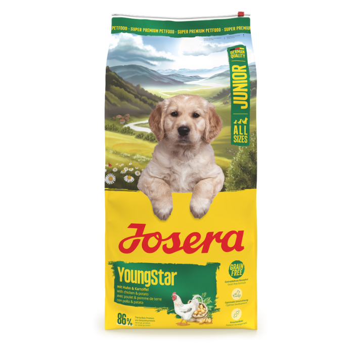 Josera Young Star begrūdis sausas pašaras jauniems šunims su paukštiena, 12,5 kg