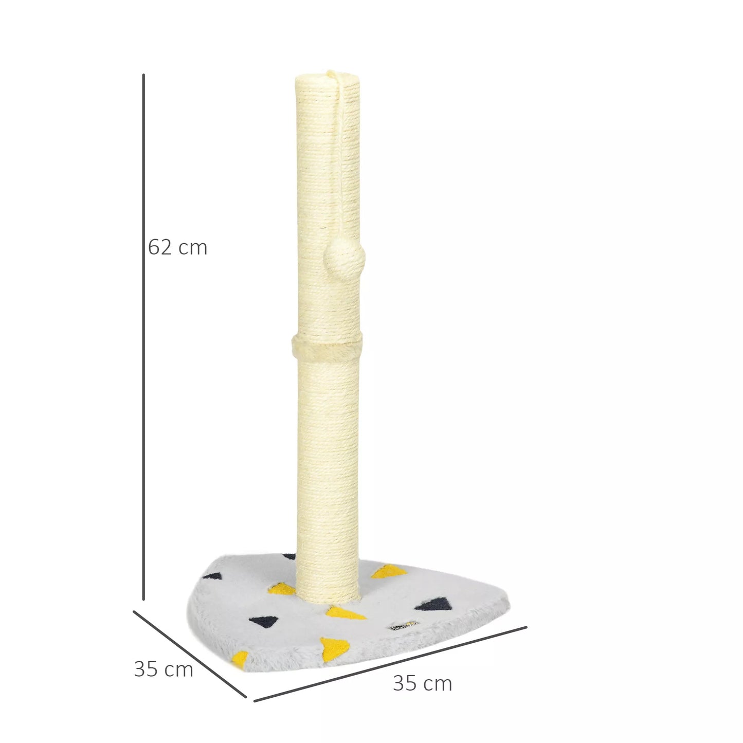 Cat scratching post with play ball, compact size, sturdy jute rope, light gray+beige, 35 x 35 x 62 cm