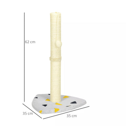 Cat scratching post with play ball, compact size, sturdy jute rope, light gray+beige, 35 x 35 x 62 cm