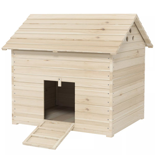 Ančių namelis su atverčiamu stogu, paukštidė su paaukštinta grindimi ir rampe, eglės mediena, 100 x 82,5 x 91 cm