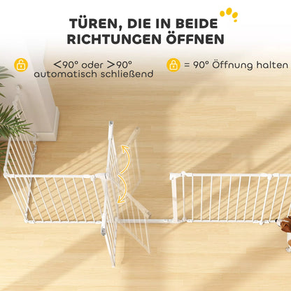 Pet Fence, 6 Panel Barrier with Door, Foldable, for Small and Medium Dogs, Plastic, Carbon Steel, White