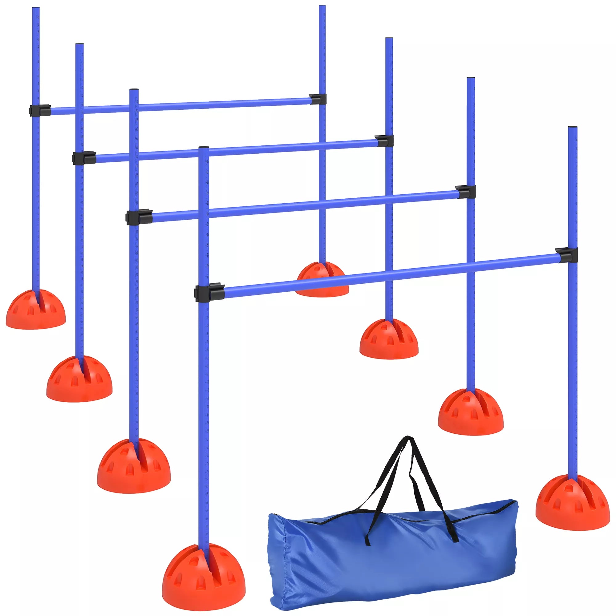 4 dalių šunų agility rinkinys su 4 kliūtimis ir nešimo krepšiu šuolių treniruotėms, mėlynas