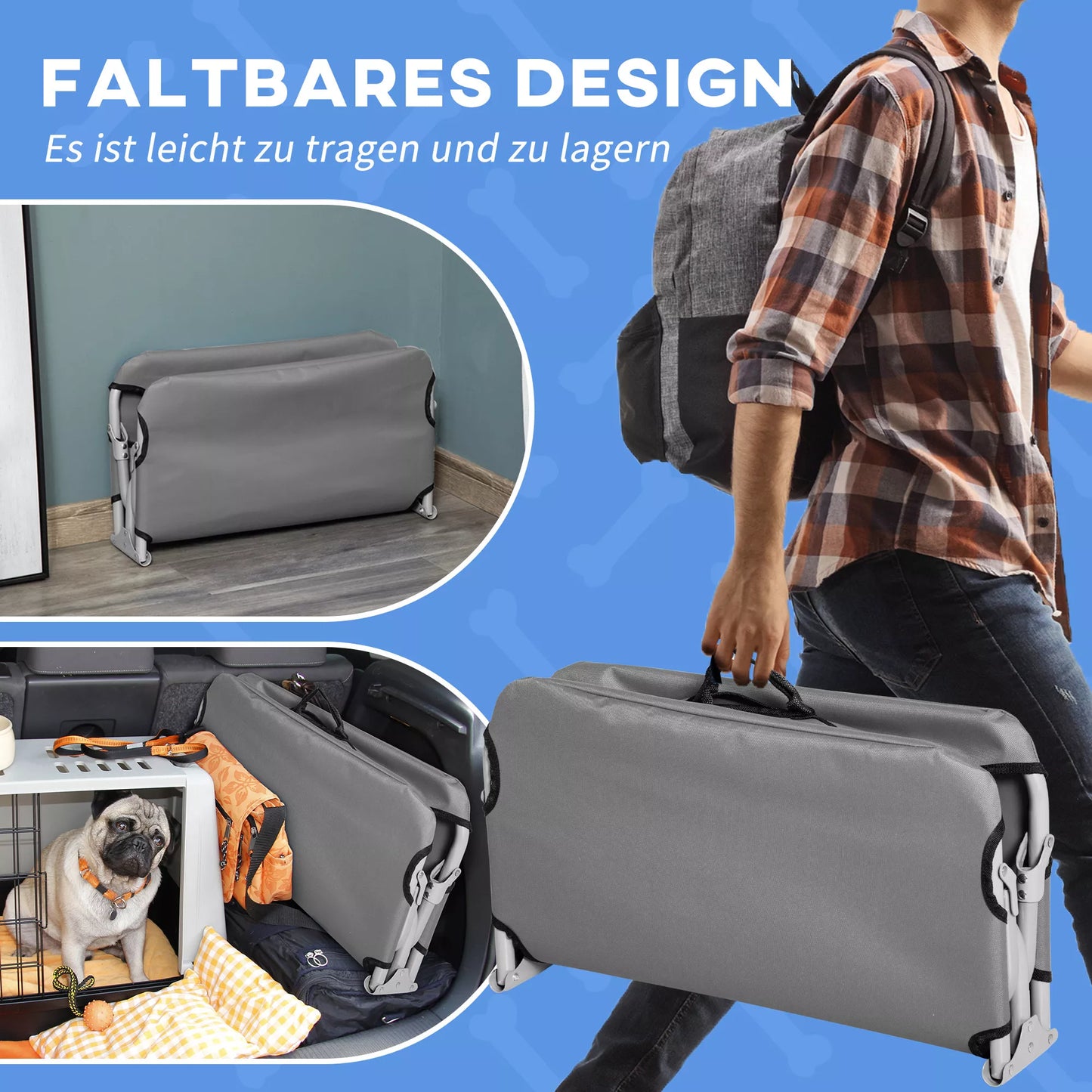 Suņu gulta, saliekama, izturīga un ērta, līdz 10 kg, 71x58x20 cm, pelēka