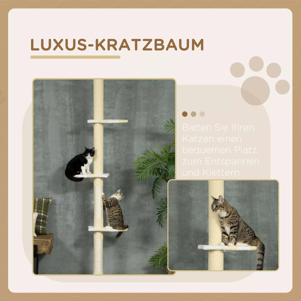 Aukščio reguliuojamas kačių namelis, neslystantis, su sizalio virve aptrauktais stulpeliais, 220–260 aukščio x 47 pločio x 34 gylio cm, geltonas/baltas/mėlynas