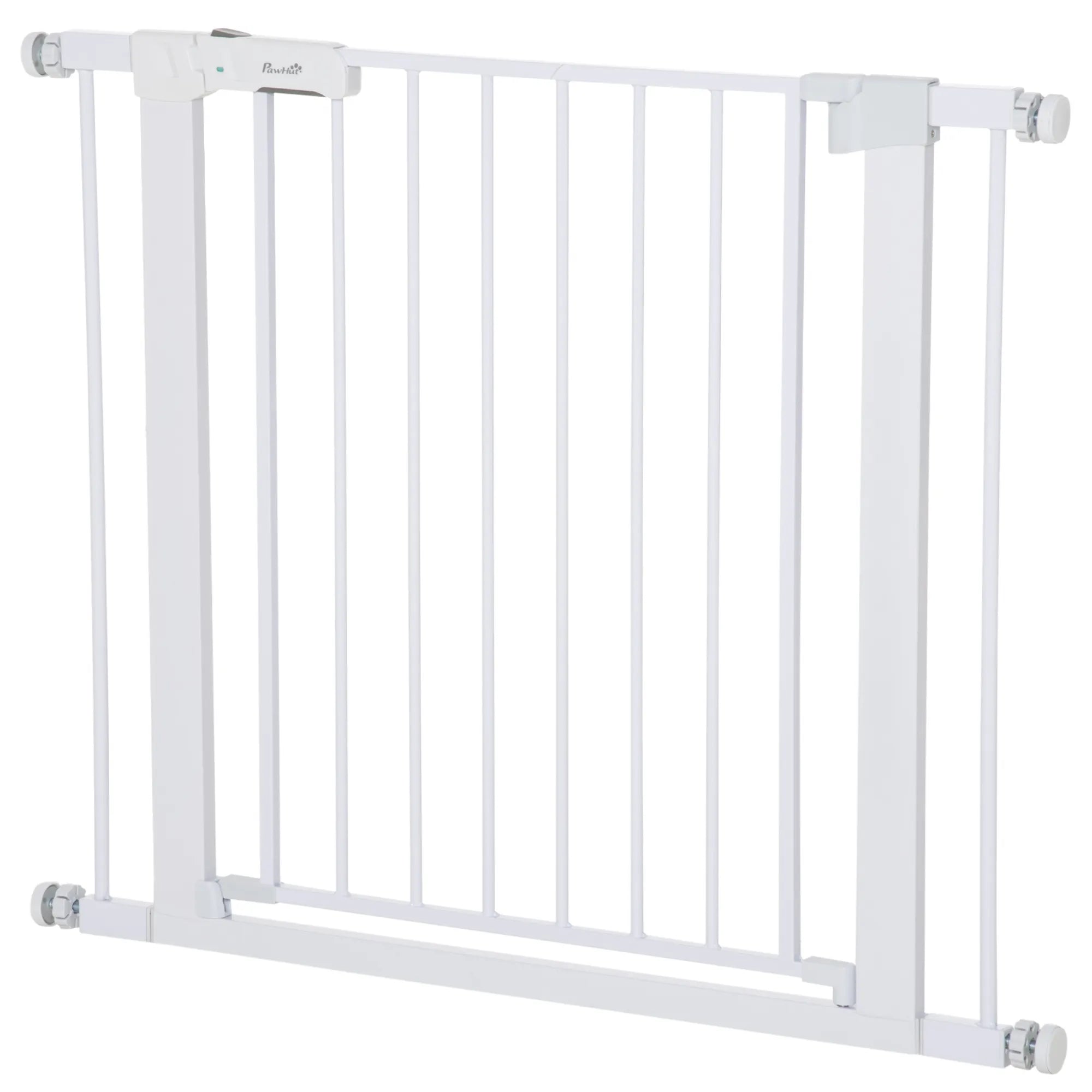 Apsauginiai varteliai, montuojami be gręžimo, reguliuojamas plotis 75-96 cm, atidaromi viena ranka, metaliniai, balti, automatiškai užsidarantys kūdikių apsauginiai varteliai