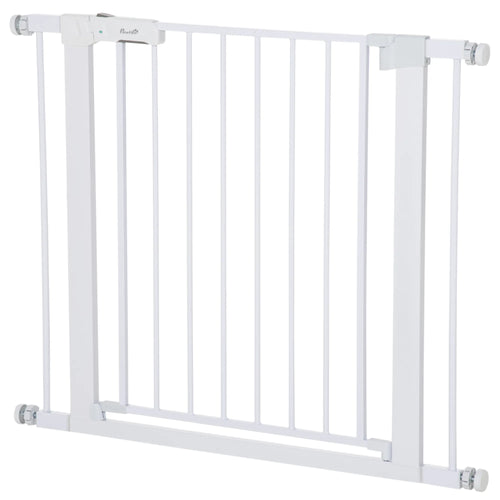 Apsauginiai varteliai, montuojami be gręžimo, reguliuojamas plotis 75-96 cm, atidaromi viena ranka, metaliniai, balti, automatiškai užsidarantys kūdikių apsauginiai varteliai