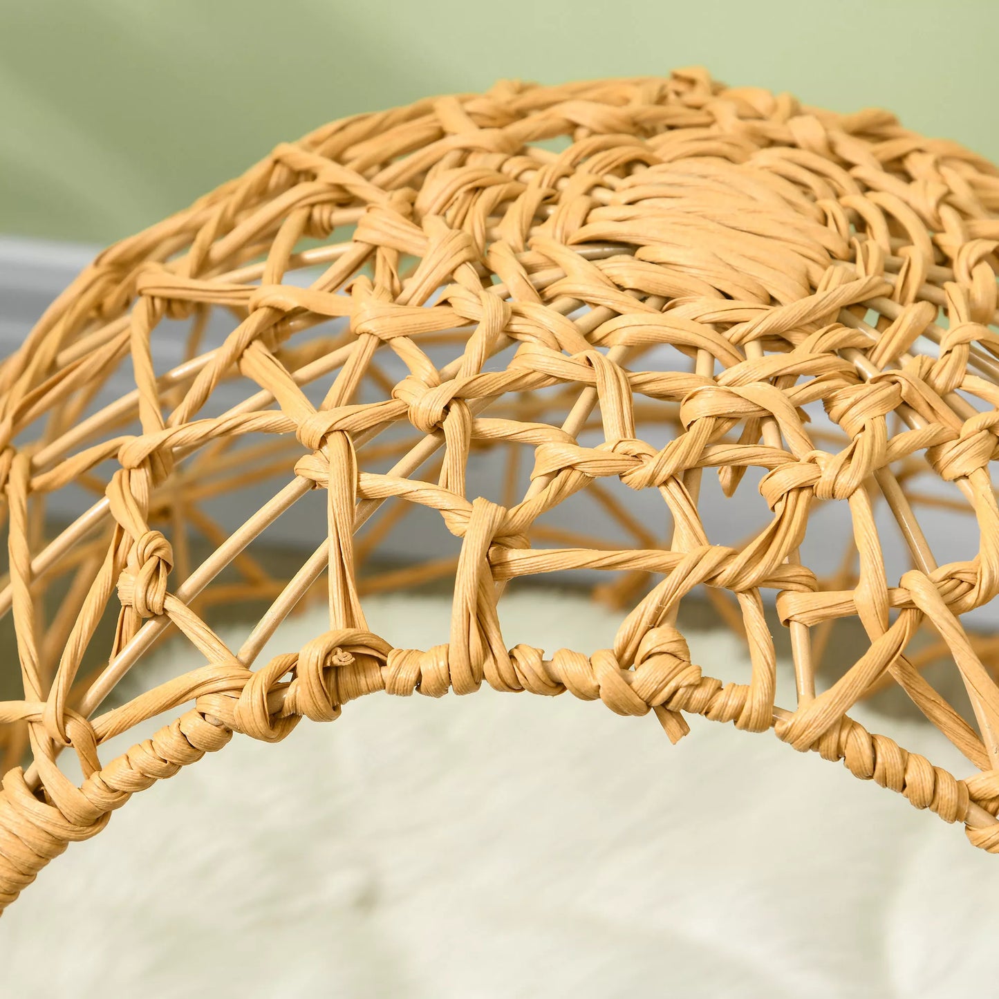 Pawhut Rotango katės lova su guoliu, nameliu ir pagalvėle, paaukštinta konstrukcija, rudos spalvos naminių gyvūnėlių lova, Ø45 x 57A cm