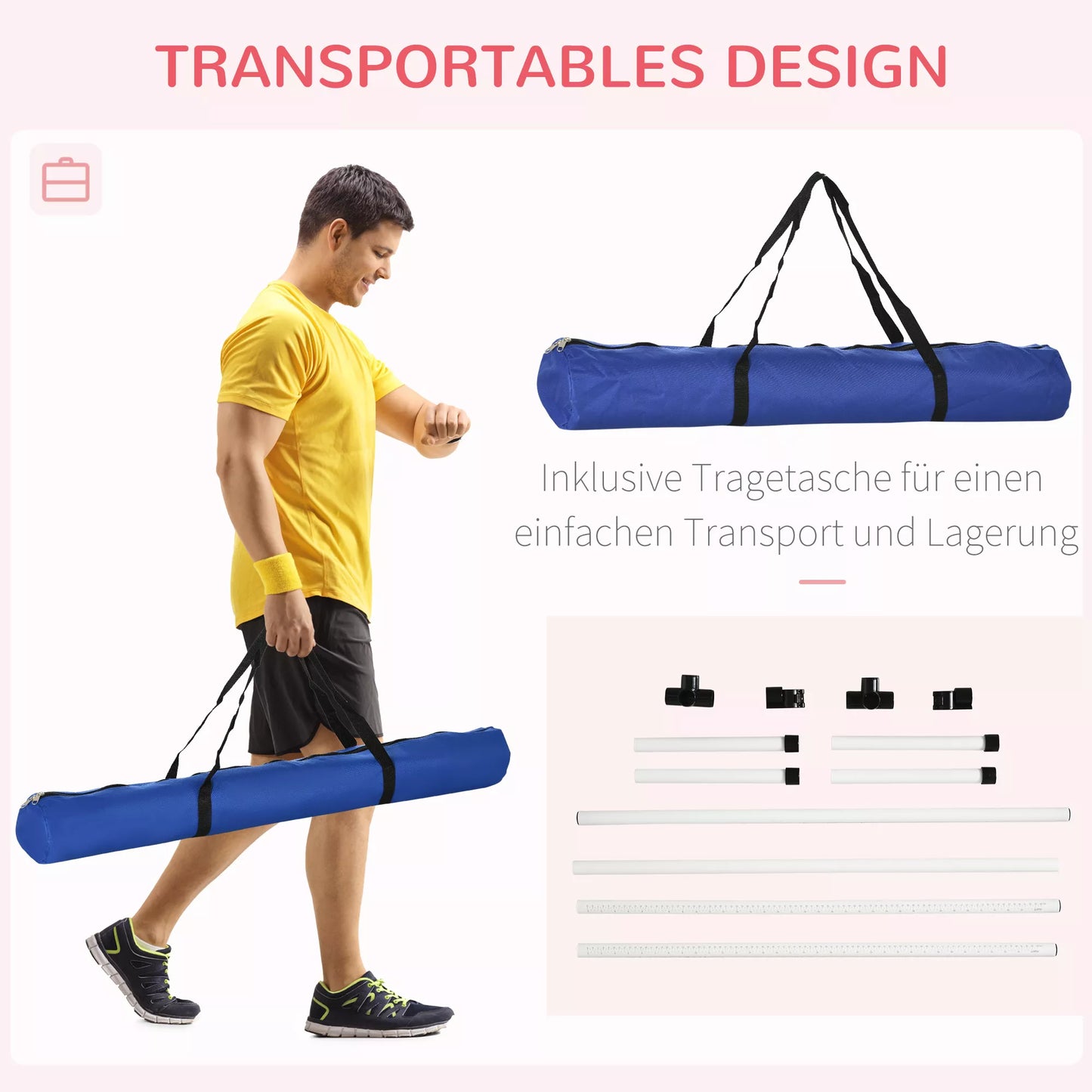 Suņu veiklības komplekts, 4 daļas, regulējams augstums. Veiklības aprīkojums, lecamauklas komplekts ar 4 šķēršļiem, ar pārnēsāšanas somu. Koordinācijas treniņiem, lecamauklas komplekts spēlēm un treniņiem.