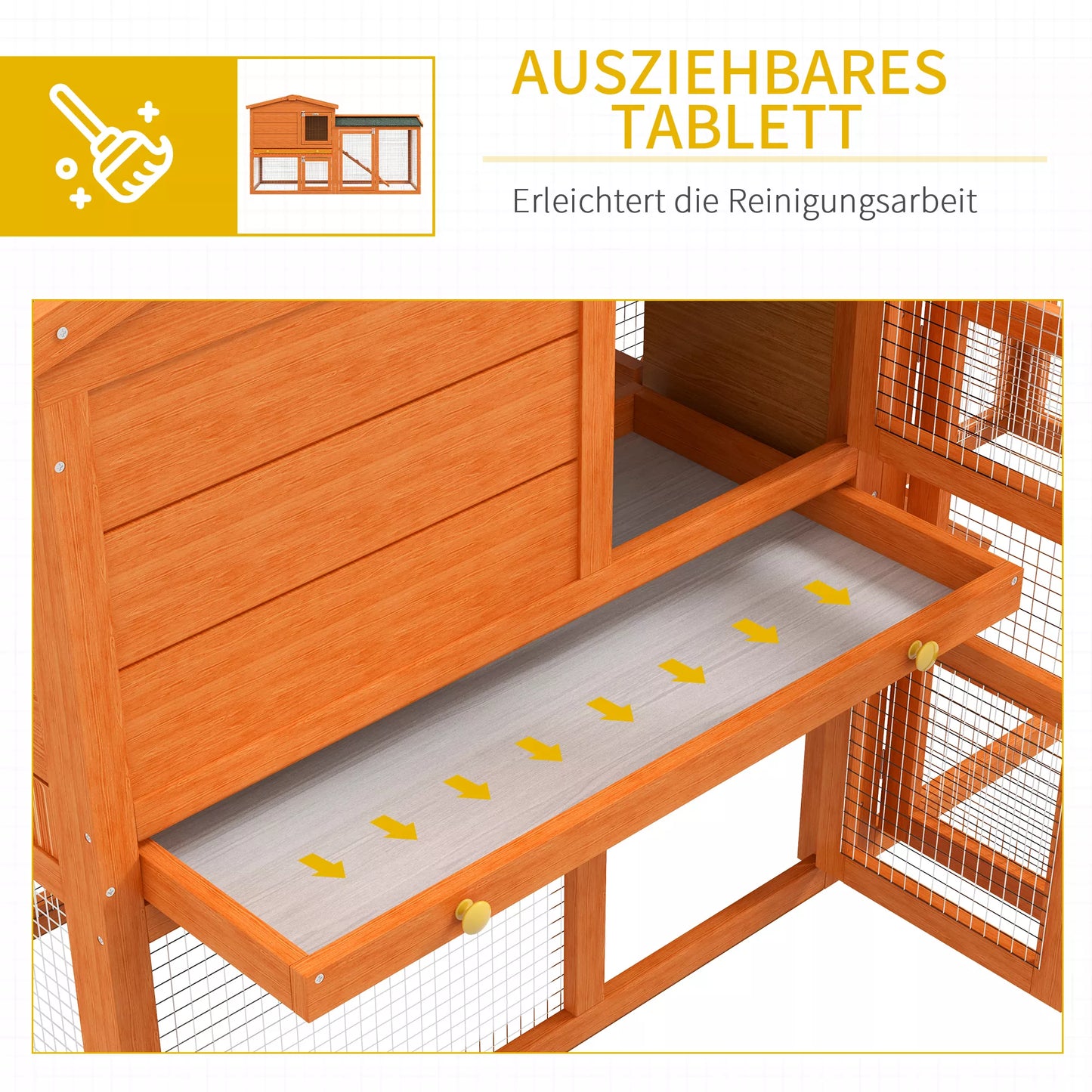 Mazo dzīvnieku māja, Mazo dzīvnieku būris, Āra trušu māja, Brīvās turēšanas aploks, Ziemai izturīgs, Masīvkoks, 150 x 45 x 85 cm, Oranžs