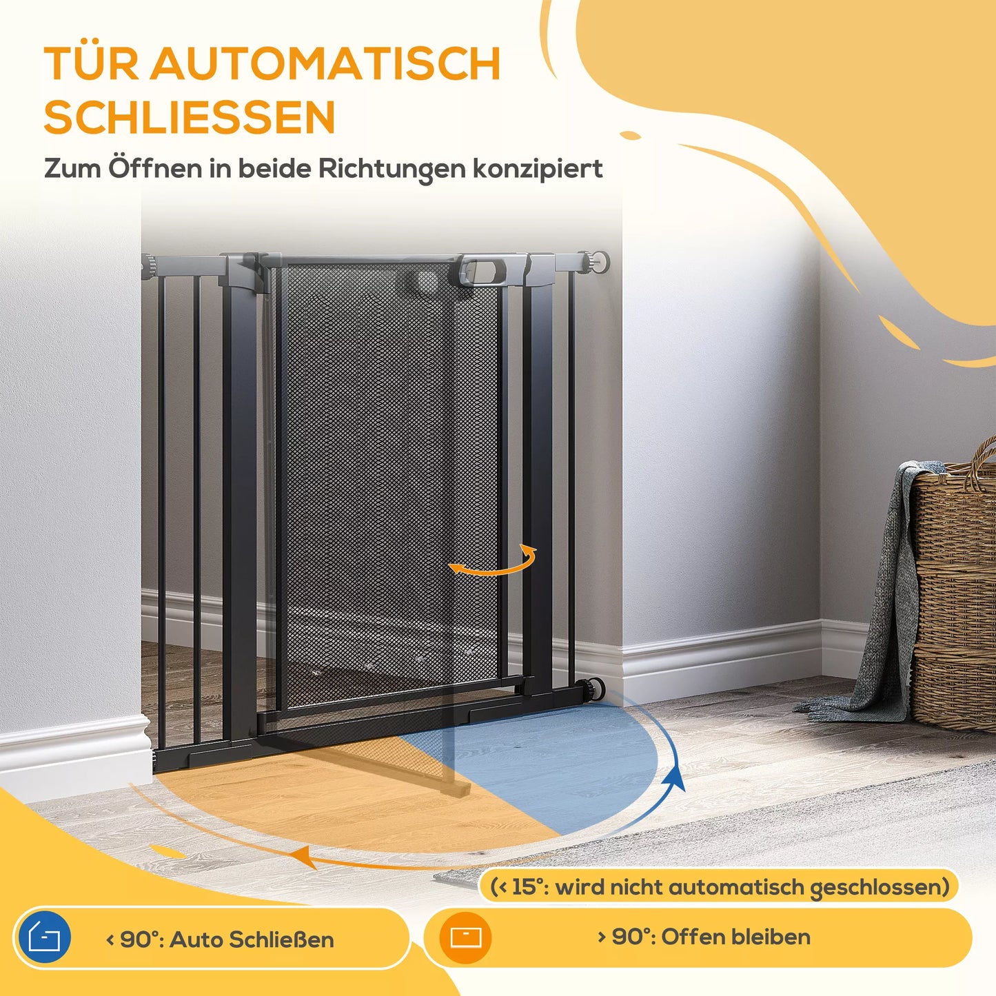 Drošības vārtiņi kāpnēm un mājdzīvniekiem, suņiem, regulējami no 75 cm līdz 103 cm, melni