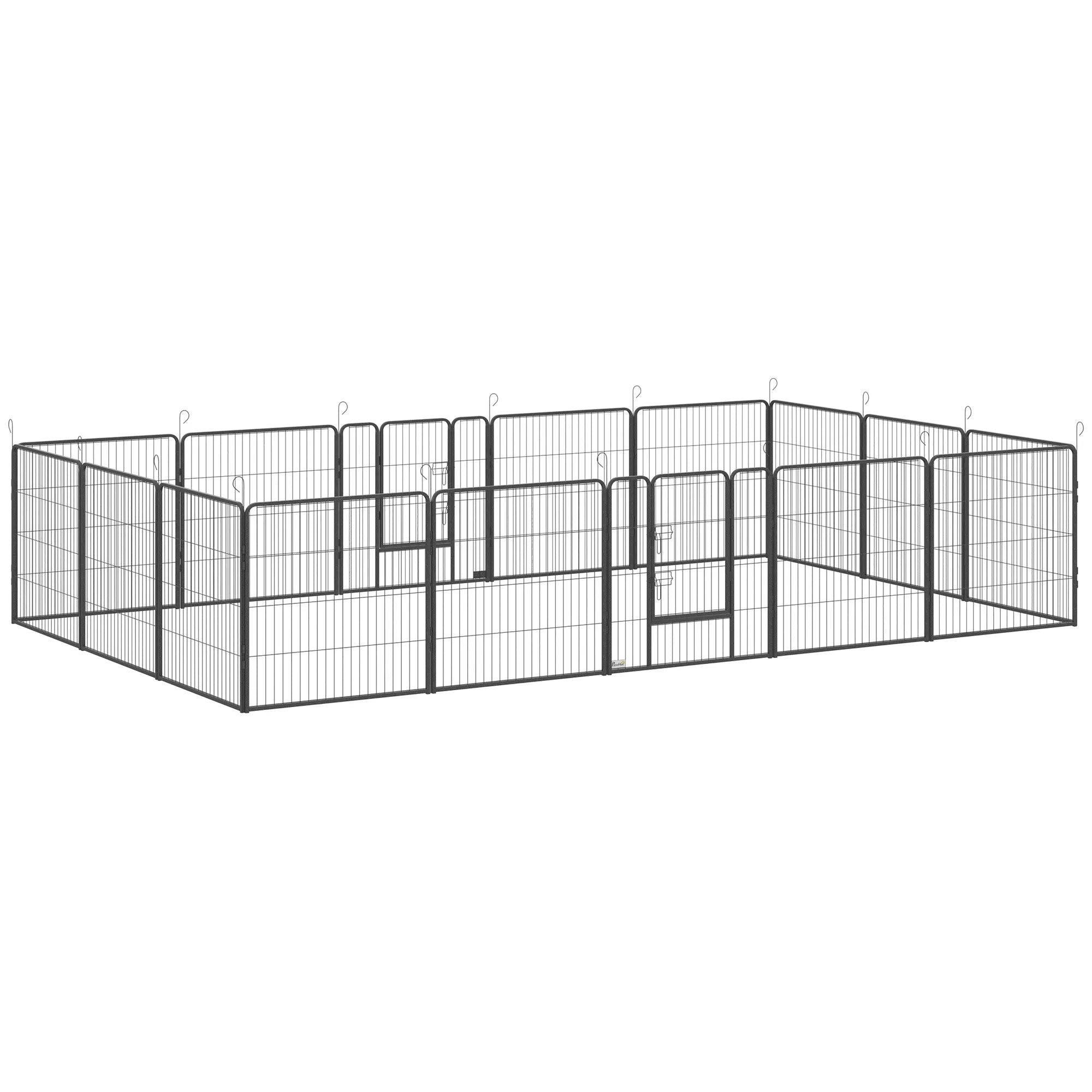 Šuniukų aptvaras, 16 dalių sulankstomas su durelėmis, metalas, 3,2x3,2x0,8 m, pilkas