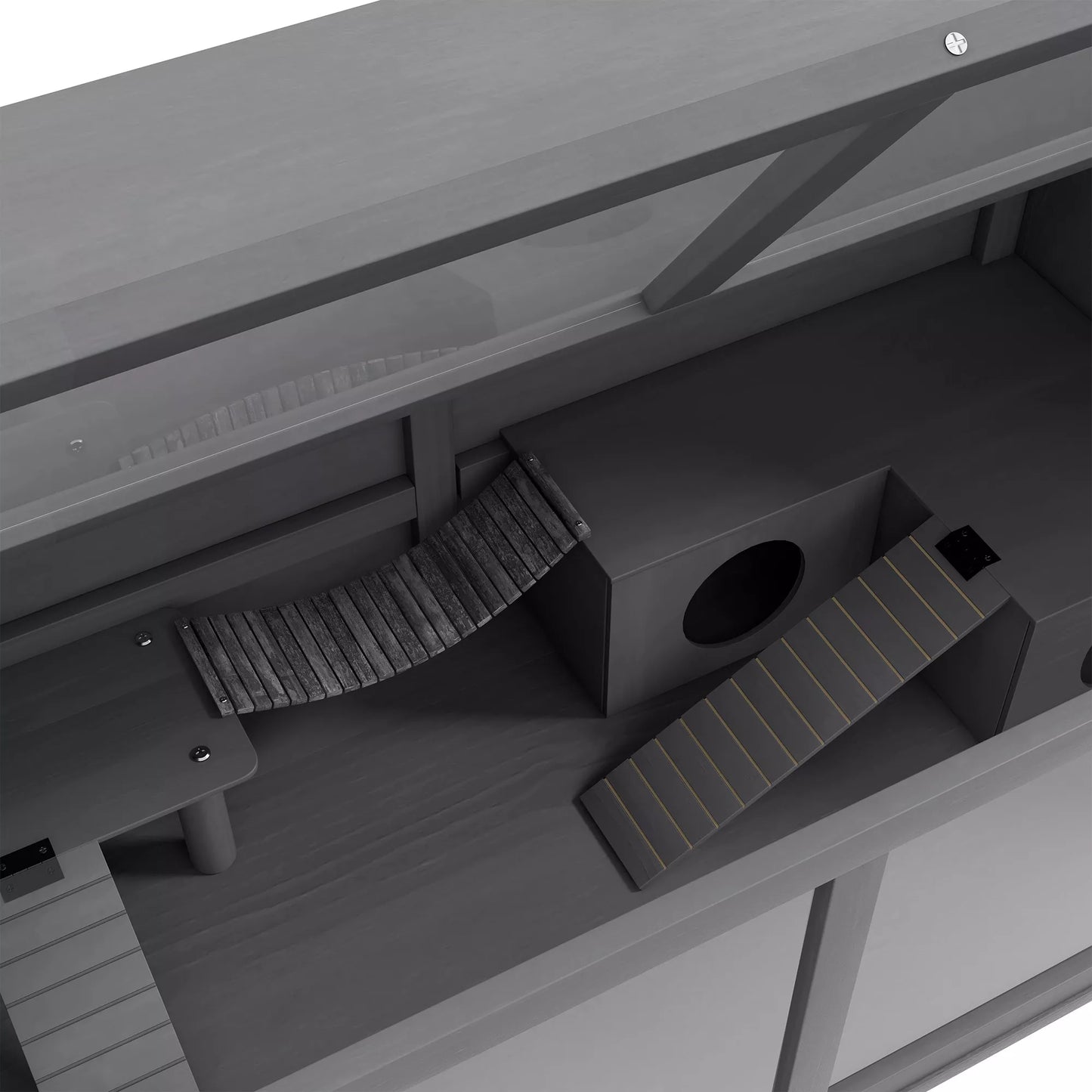 Mazu dzīvnieku un grauzēju būris ar aksesuāriem, egles koks, 100 cm x 52 cm x 50 cm, pelēks