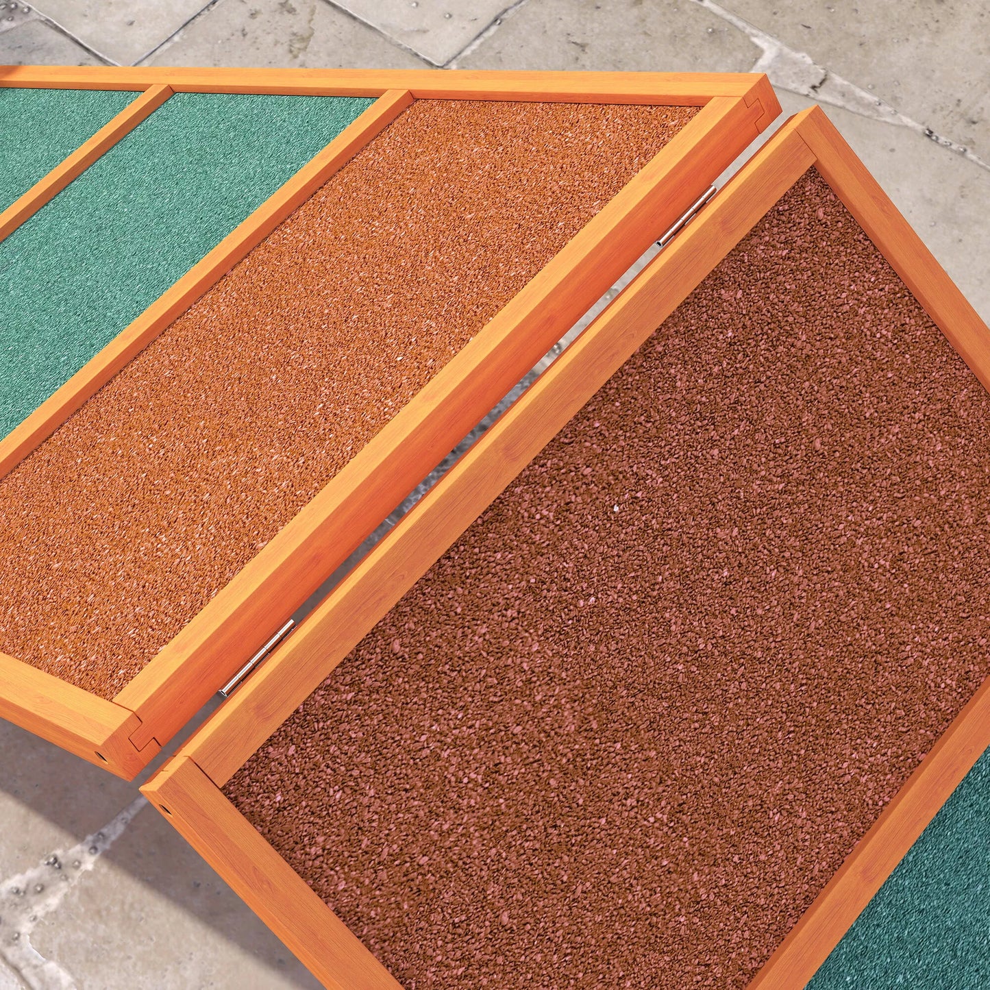 Suņu rampa Agility, salokāma, ar regulējamu augstumu, neslīdoša, no egles koka, līdz 40 kg, 173 x 59 x 66 cm, oranža/zaļa