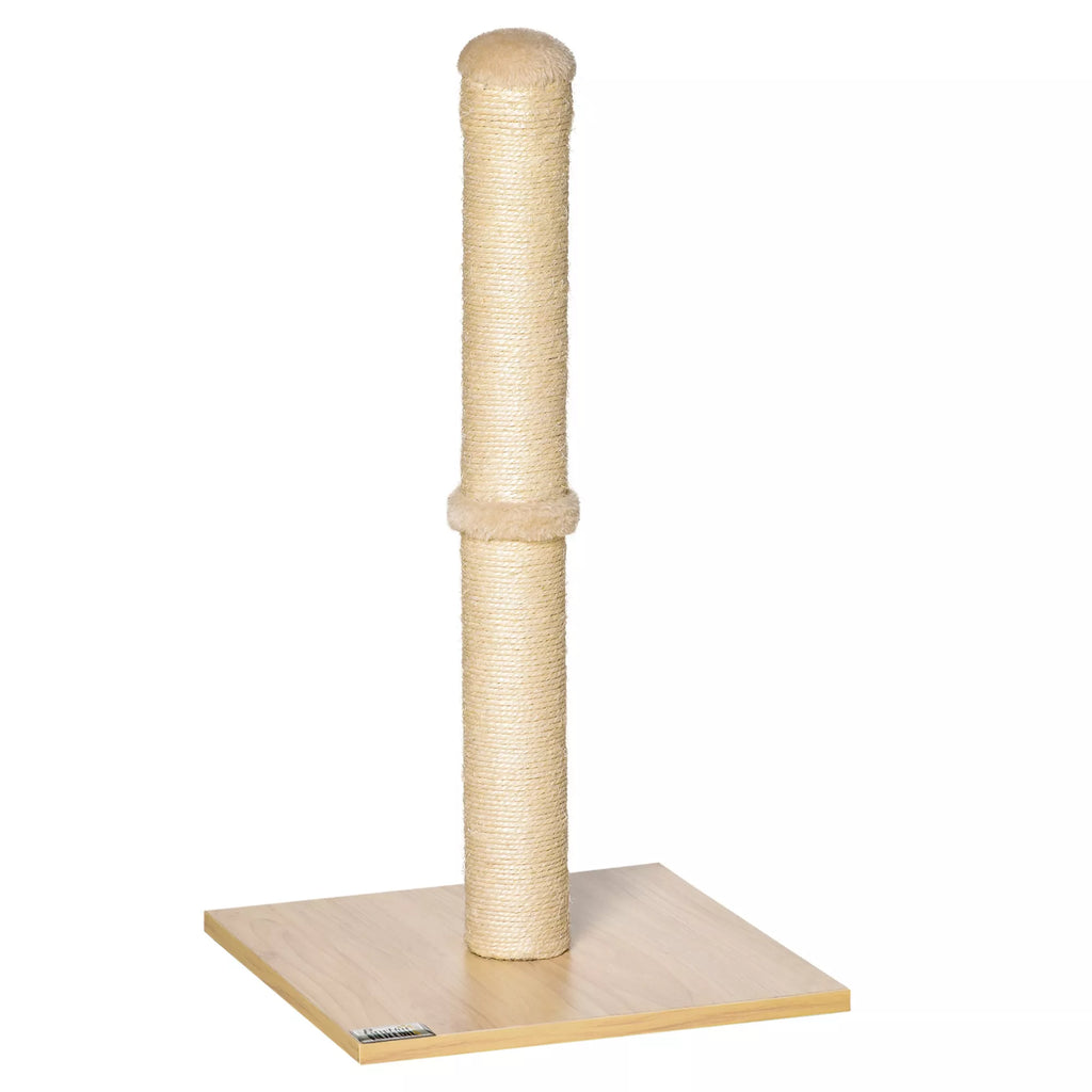 Braižymo stulpas katėms, sizalio draskymo stulpas, stabilus kačių draskytuvas, braižymo žaislas katei su kamuoliu, 60 cm, medžio drožlių plokštė, sizalis smėlio spalvos + ąžuolas, 34 x 34 x 60 cm