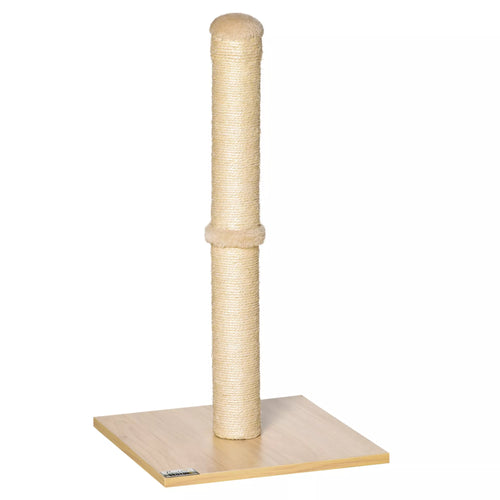 Braižymo stulpas katėms, sizalio draskymo stulpas, stabilus kačių draskytuvas, braižymo žaislas katei su kamuoliu, 60 cm, medžio drožlių plokštė, sizalis smėlio spalvos + ąžuolas, 34 x 34 x 60 cm
