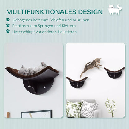 Kaķu gulta/gulta pie sienas, kaķu plaukts, ar mīkstu polsterējumu, brūna, 41 x 28 x 21 cm