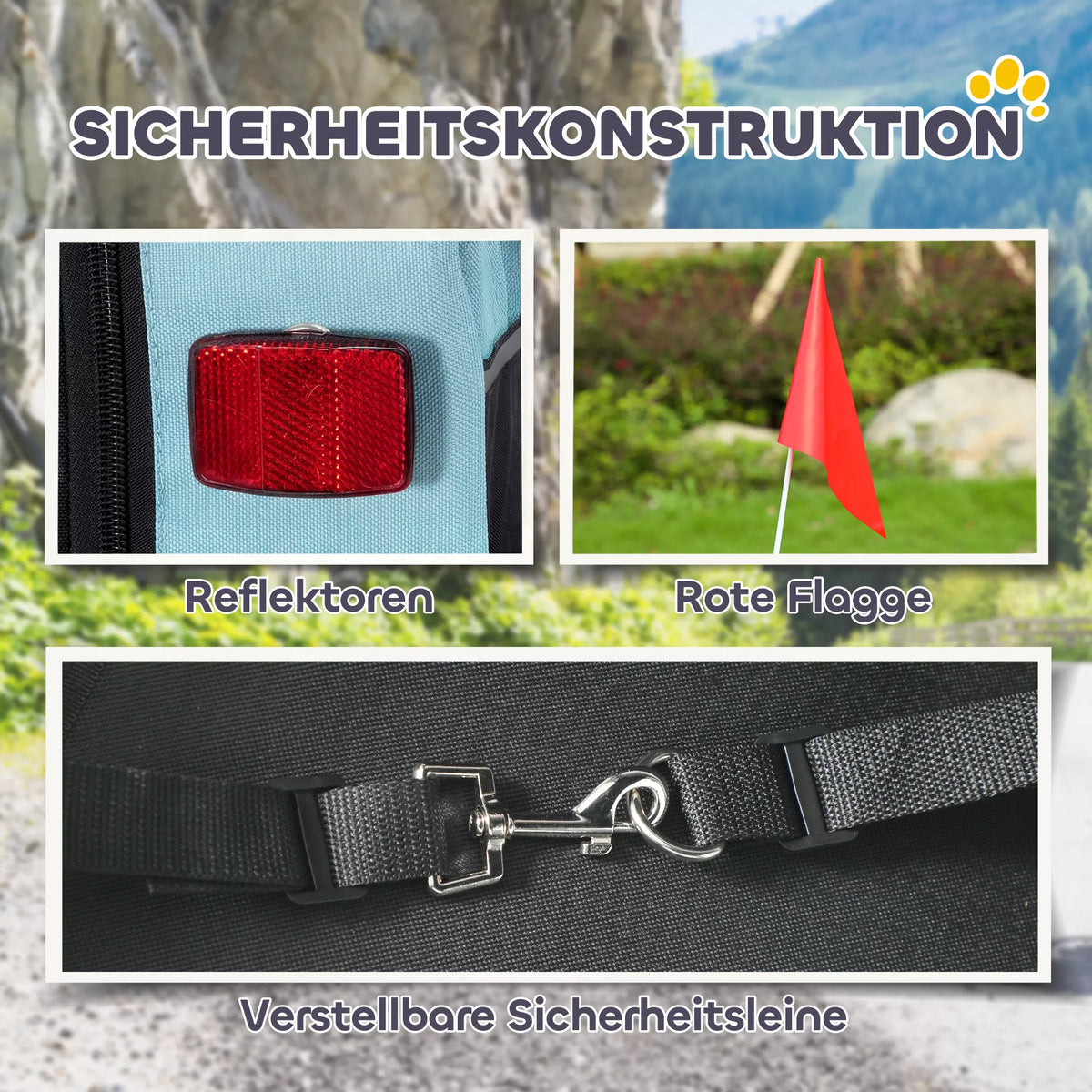 Salokāma suņu velosipēda piekabe ar atstarotājiem un pavadiņu, vidējiem suņiem līdz 20 kg, 143 x 70 x 90 cm, gaiši zila