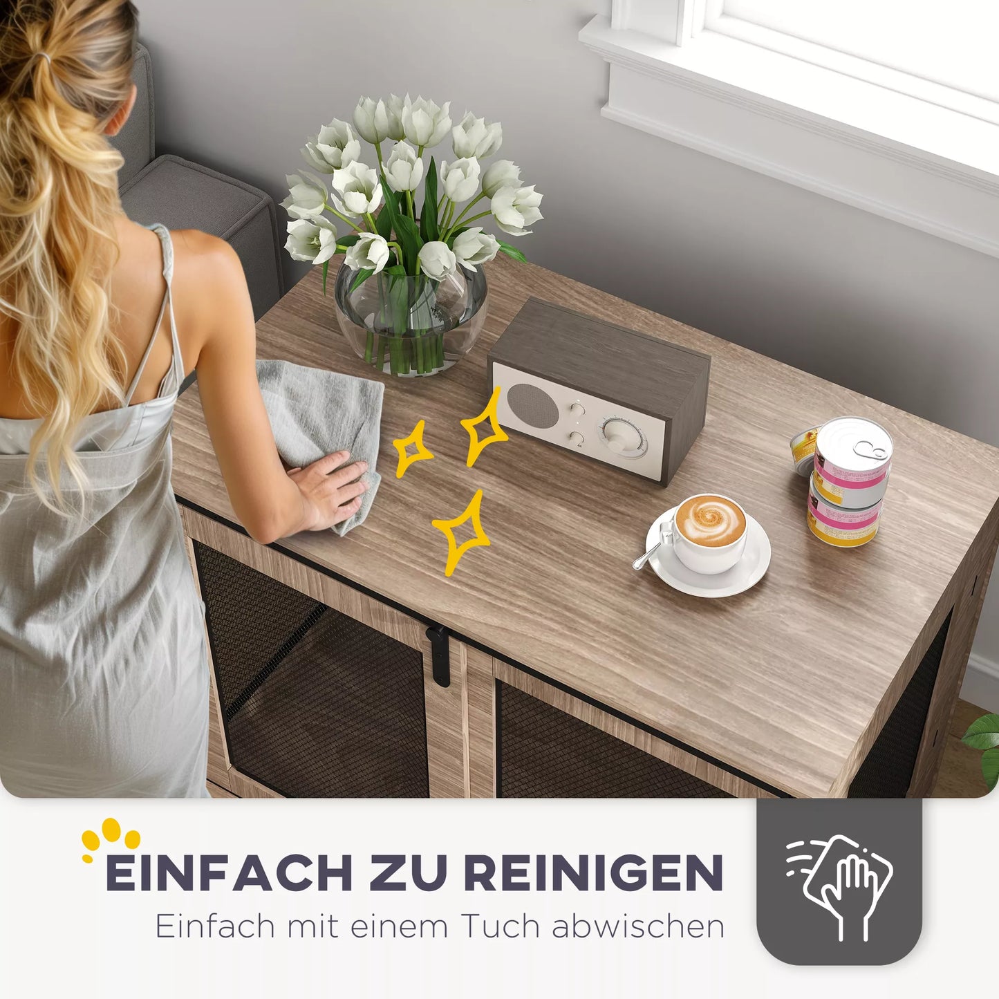 Suņu būris, transportēšanas būris suņiem, atpūtas stūrītis mājdzīvniekiem, slēdzamas durvis, 98 x 60 x 78 cm, gaiši brūns