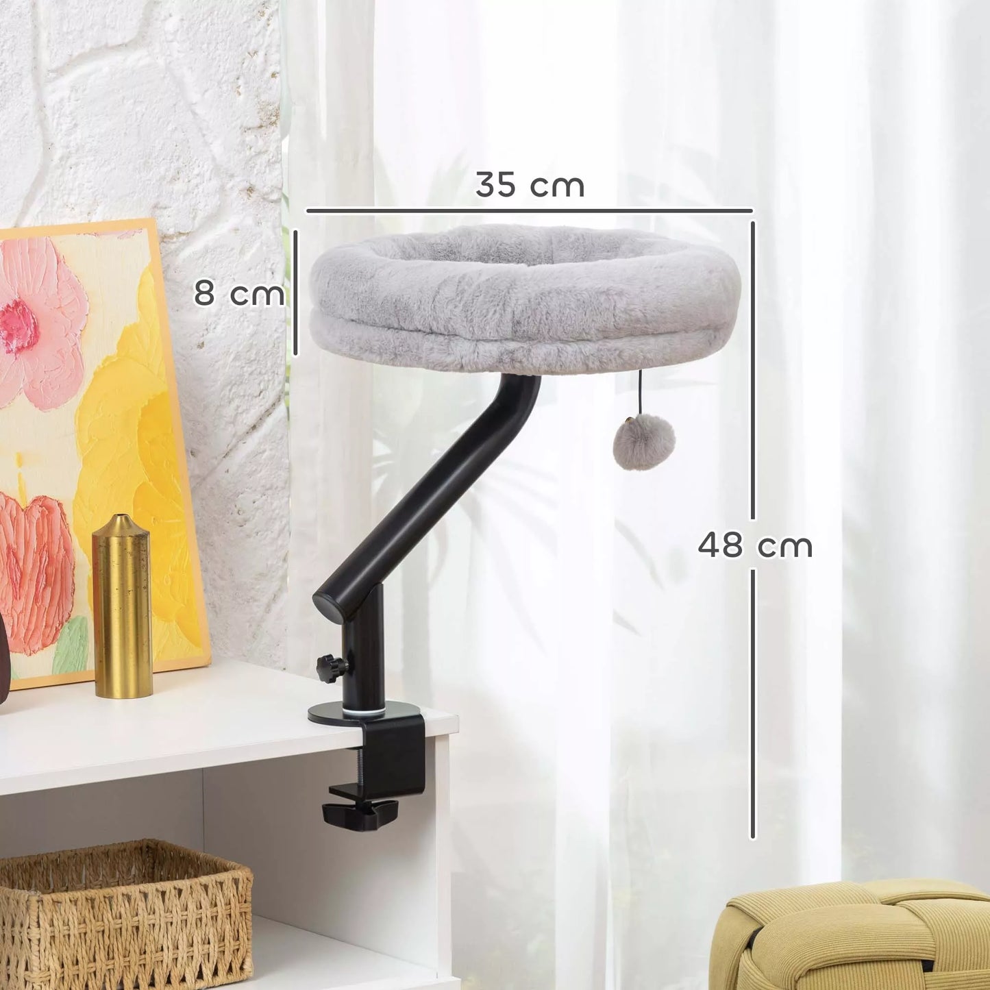 Kaķu rakstāmgalda gulta, kaķu gulta pie rakstāmgalda ar 360° rotāciju, regulējams augstums, kaķu gulta ar noņemamu, mašīnā mazgājamu spilvenu, kaķiem līdz 6 kg, mājas birojam, pelēka