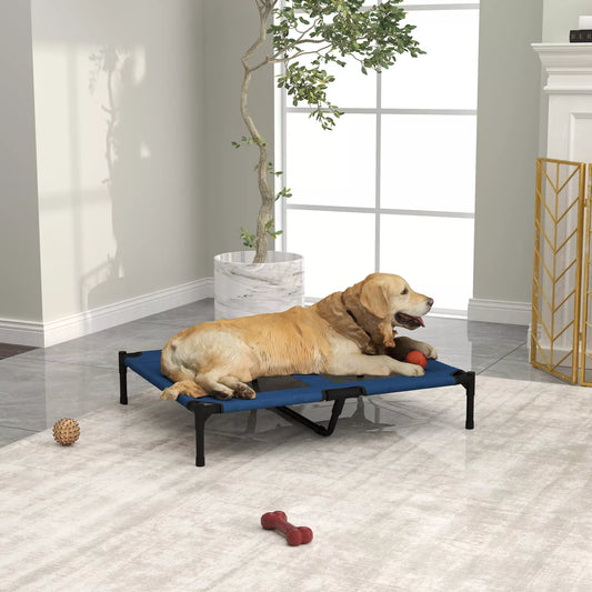 Āra suņu un kaķu gulta, mājdzīvnieku gulta, metāla, 600D Oksfordas audums, zila, 91,5 x 76,2 x 18 cm