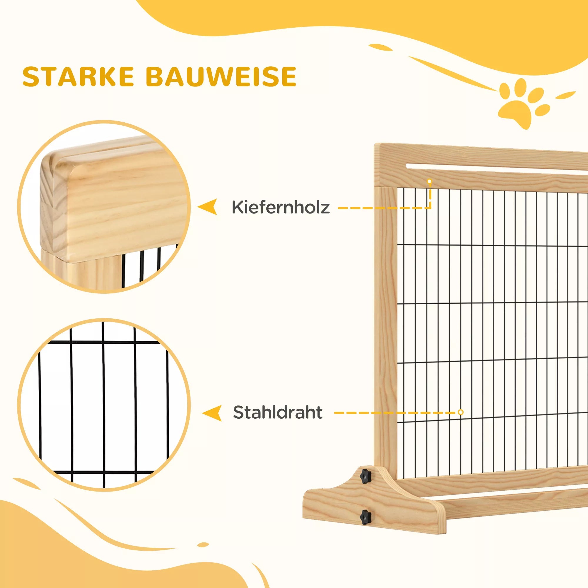 Šunų apsauginė grotelė, laiptų apsauginė grotelė, 180 cm aukščio, reguliuojamo aukščio, natūralios spalvos + juodos spalvos