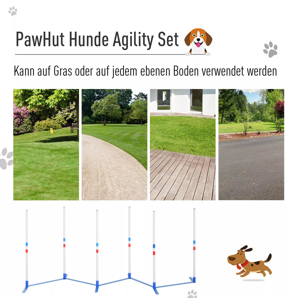 Agility rinkinys šunims, 6 dalių agiliti įranga šunų dresūrai, sulankstomas, su šuolių kartuvėmis ir 6 slalomų kartuvėmis, nešiojimo krepšys, treniruočių priedas, koordinacijos treniruotės, agiliti rinkinys žaidimams ir treniruotėms