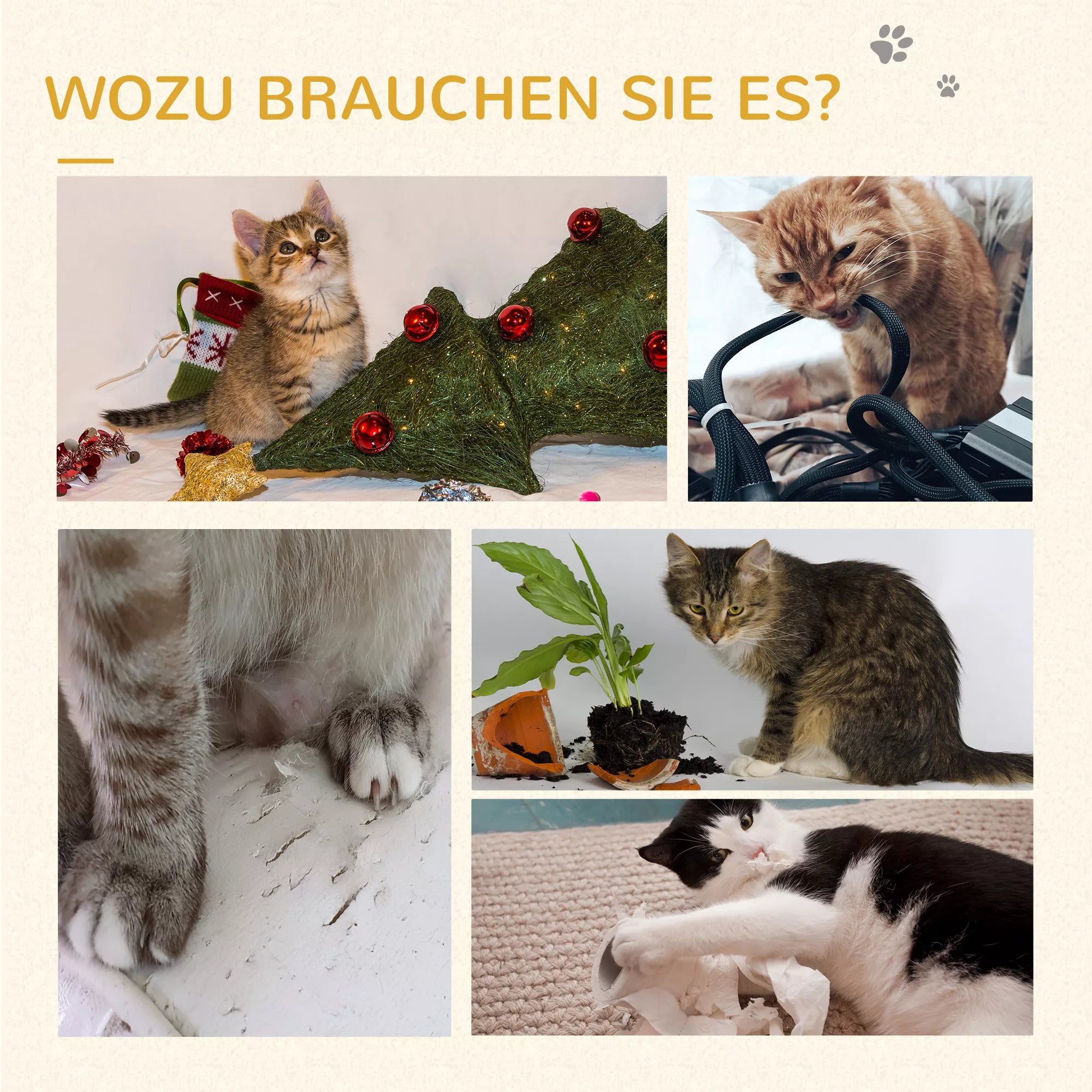 Kaķu skrāpēšanas stabs, kaķu gulta, kaķu grozs, ar rotaļu bumbu, 40 cm x 40 cm x 49 cm, dabīgs + krēmbalts