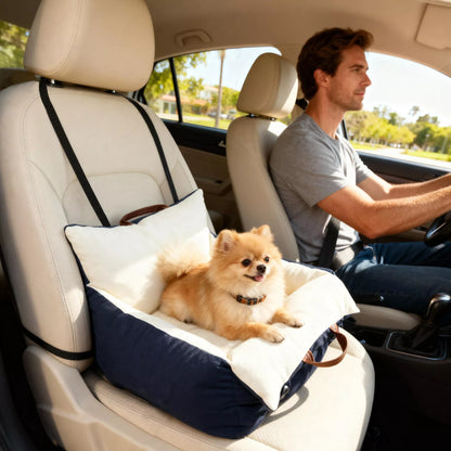 Dog car seat, with 2 straps, removable and washable covers, suitable for pets up to 5 kg, blue.