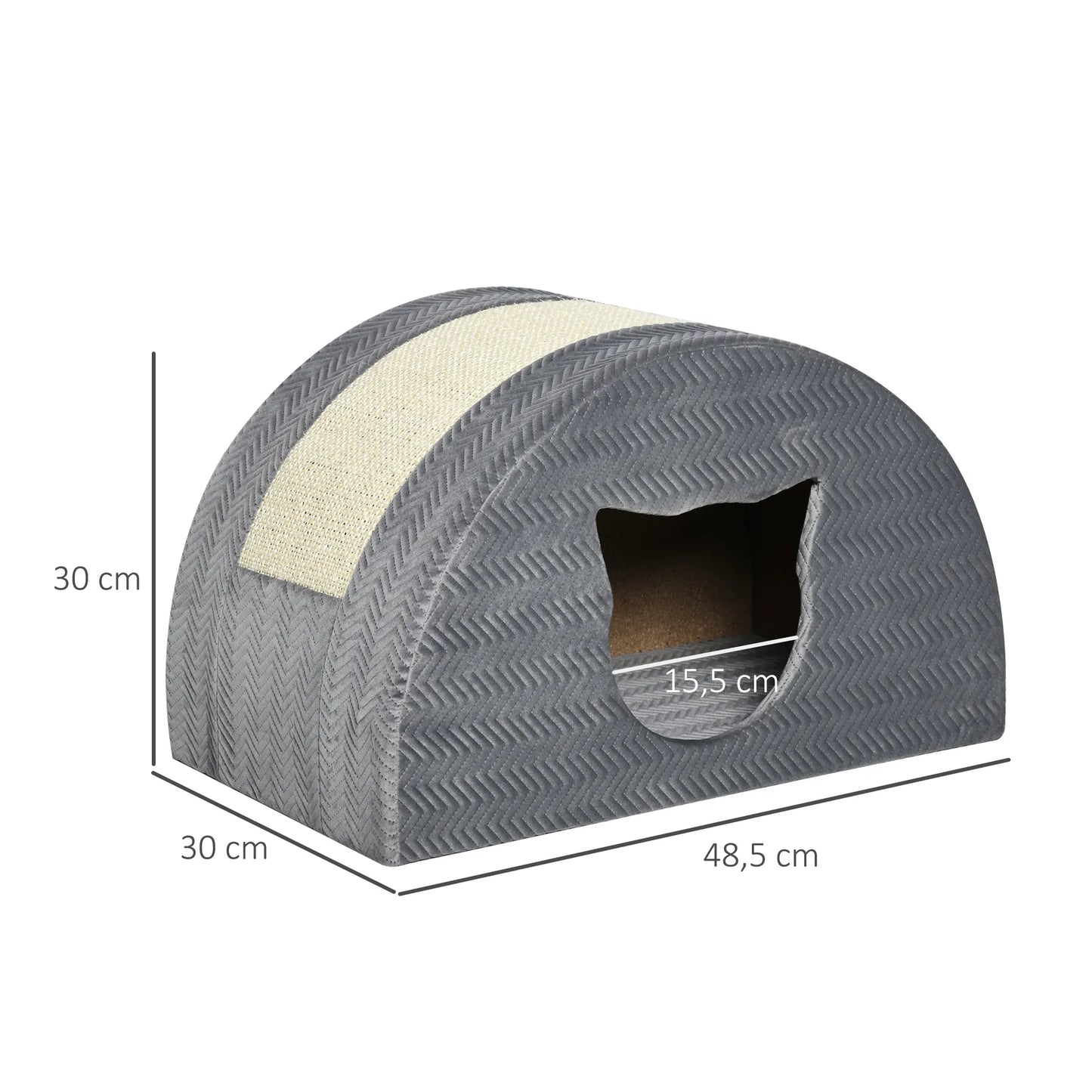 Kaķu gulta ar skrāpējamo stabu Kaķu gulta Skrāpējamais stabs Kaķu mājiņa Kaķu dzīvoklis, Sizals, Pelēks 48,5 x 30 x 30 cm