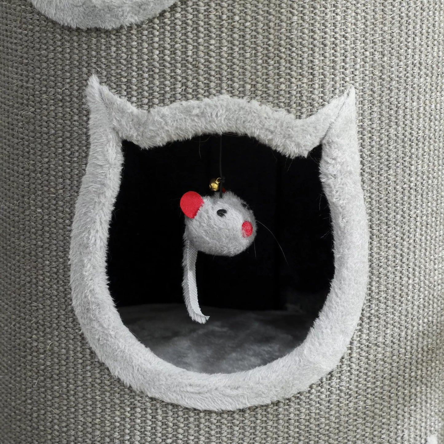 Katilinės draskyklė, 96 cm, 4 lygių katės bokštas su skalbiamu guoliu, 3 miegamosios olos, kabantys žaislai, daugeliui kačių, pilka