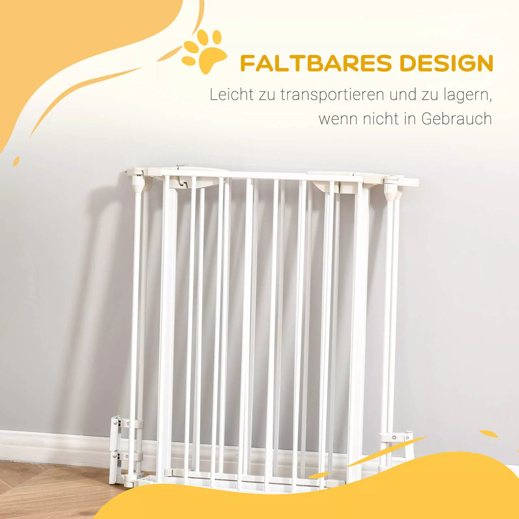 Suņu barjera, brīvstāvošs drošības būris 180 x 74,5 cm, saliekams suņu būris, durvju drošības barjera, kāpņu būris, suņu atdalīšanas būris kāpnēm, durvis, virtuve, gaitenis, 3 paneļi, balts