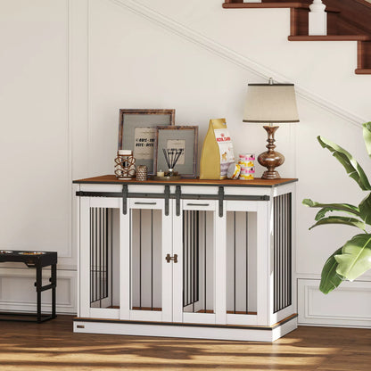 Dog cage with 2 doors, dog transport box, rustic design, lockable, white