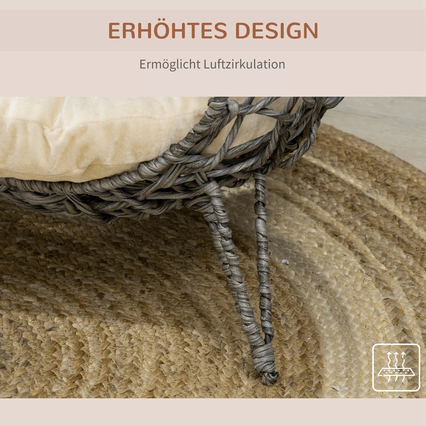 Rattan cat house with cushion, cat sleeping place, cat bed with raised legs, silver gray, Ø52 x 58 cm