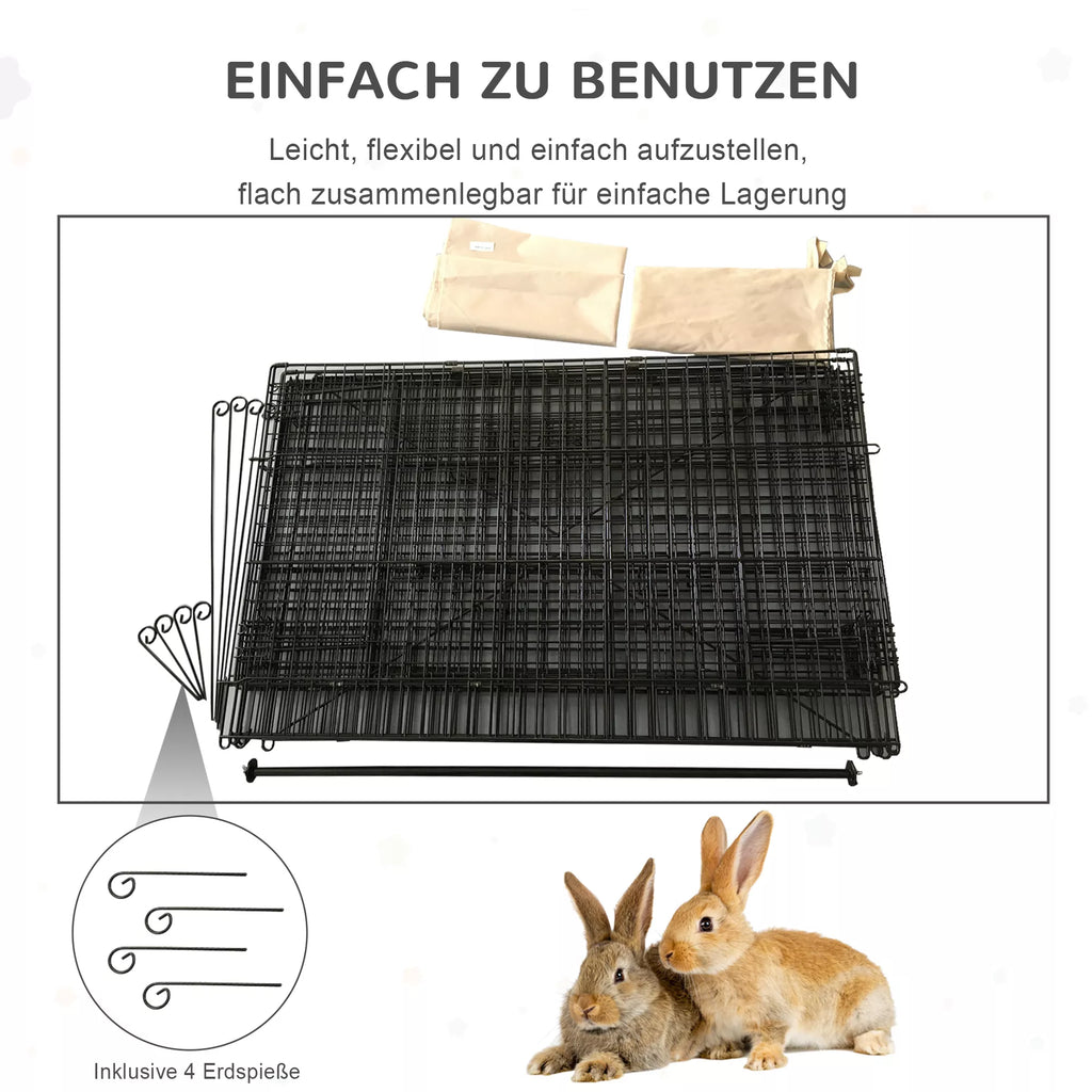 Maniežas smulkiems gyvūnams, lauko aptvaras, 4 kuoliukai į žemę, 220 cm x 103 cm x 103 cm, Juoda + smėlio