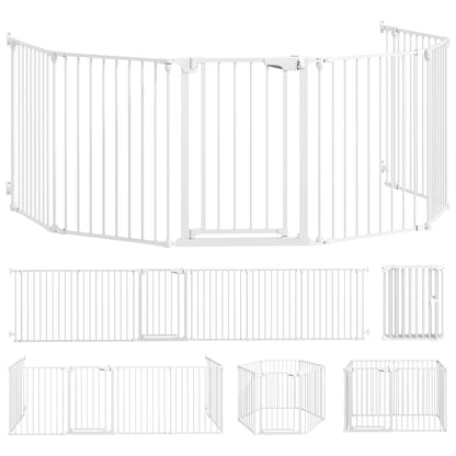Pet Fence, 6 Panel Barrier with Door, Foldable, for Small and Medium Dogs, Plastic, Carbon Steel, White
