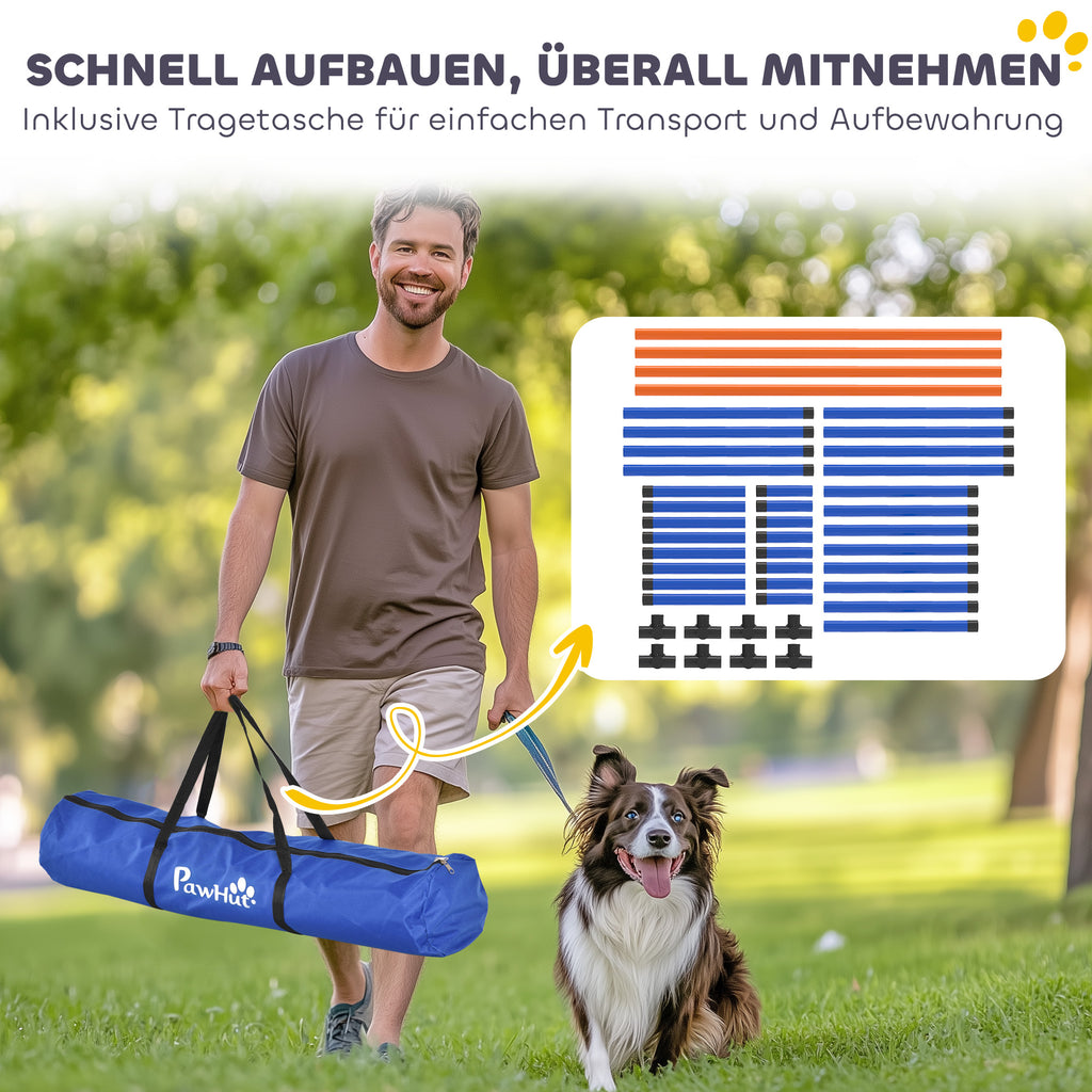 Agility rinkinys šunims su 4 barjerais, reguliuojamo aukščio 13–28 cm, su krepšiu, mažiems šunims, oranžinis