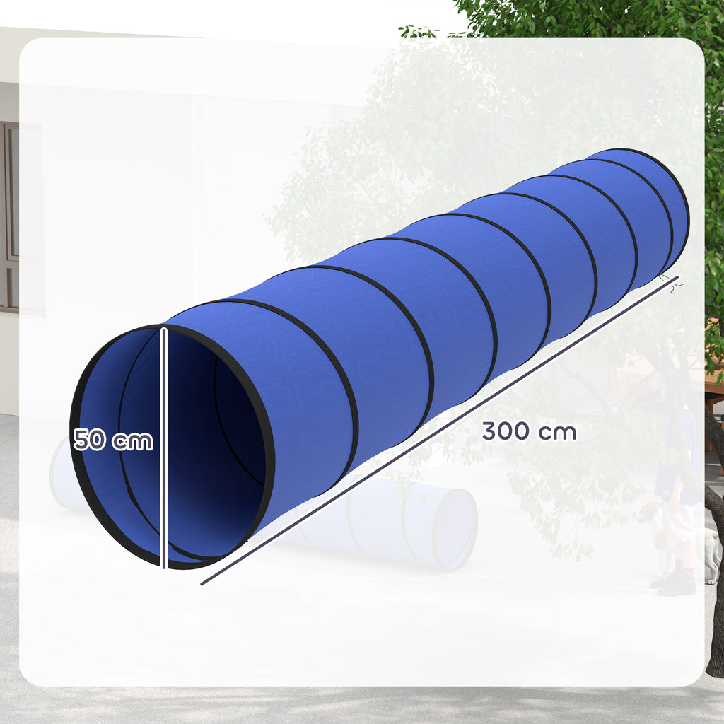 Agility tunelis šunims 300x50 cm, su 4 kuoliukais ir krepšiu, mažiems ir vidutiniams šunims, mėlynas