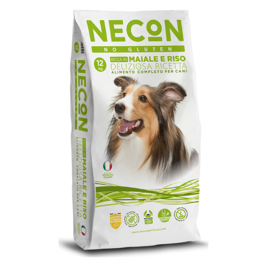 Necon No Gluten Rich in Pork Dog sausas pašaras šunims be gliuteno su kiauliena